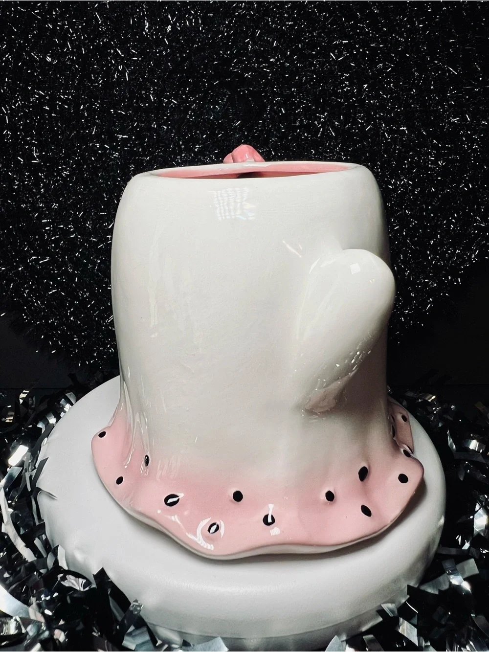 Halloween Pink & Black Polka Dot Ghost Ceramic Mug Hair Bow Cute Skirt Girl